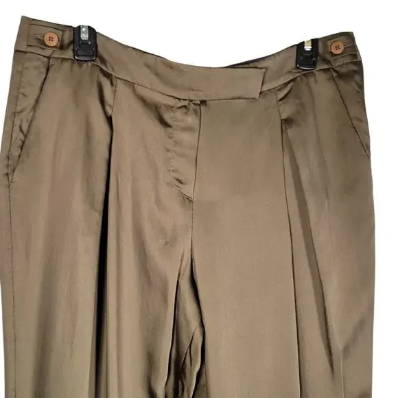 Emporio Armani Women’s Silk Blend Pleated Wide Leg Pants 46 (US 12) Brown Italy - Picture 4 of 11